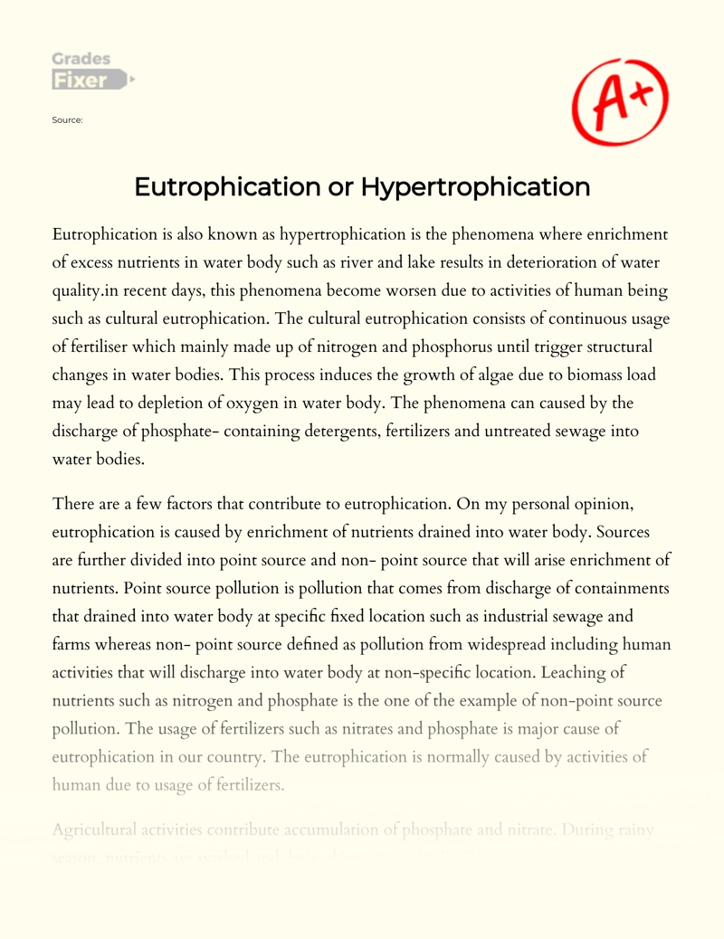 Eutrophication Or Hypertrophication essay