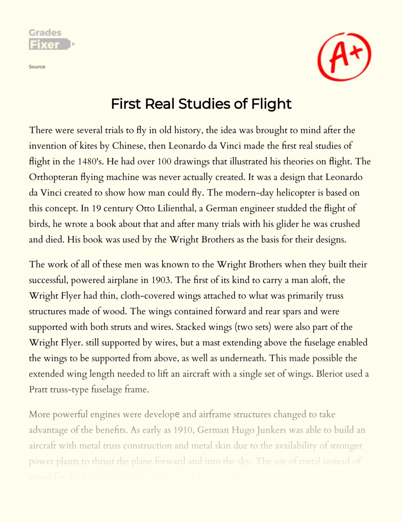 First Real Studies of Flight Essay