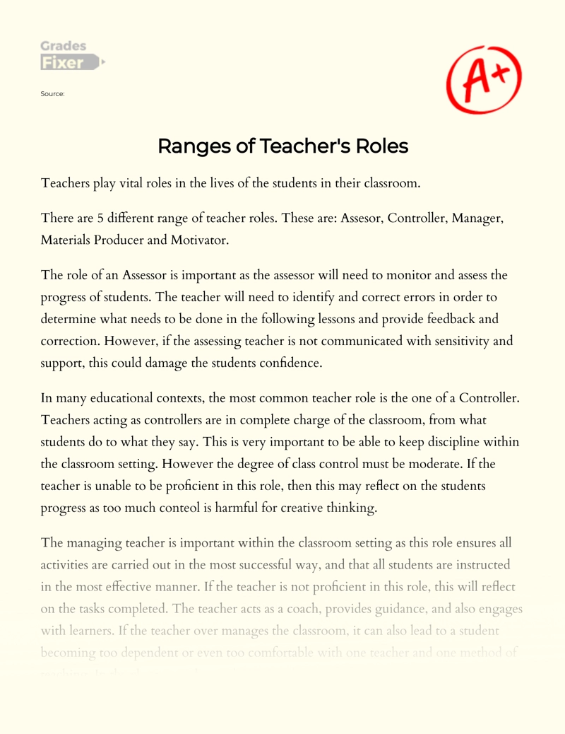 Teacher's Roles and It's Effects on Students essay