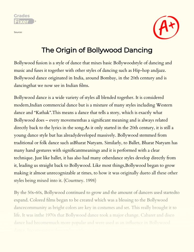Bollywood Dancing History and Origin Essay