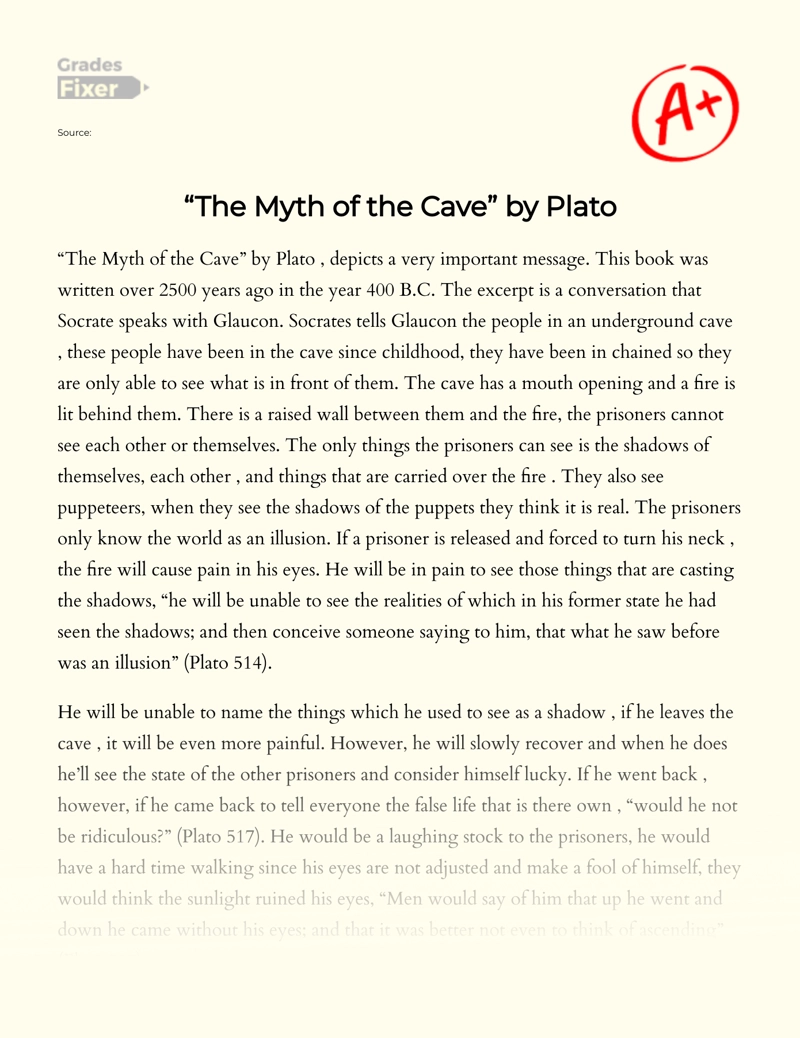 "The Myth of The Cave" by Plato Essay