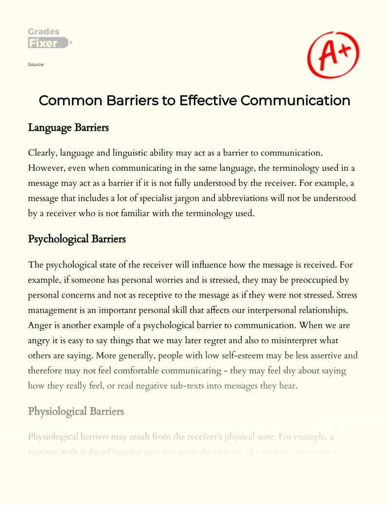 Common Barriers to Effective Communication essay