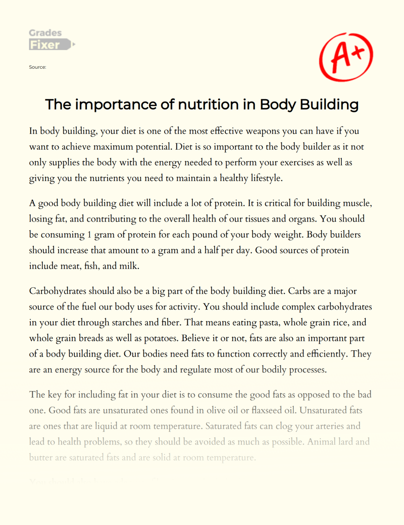 The Importance of Nutrition in Body Building Essay