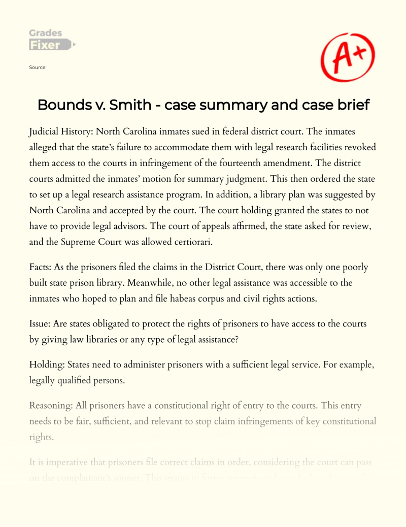 Bounds V. Smith - Case Summary and Case Brief Essay