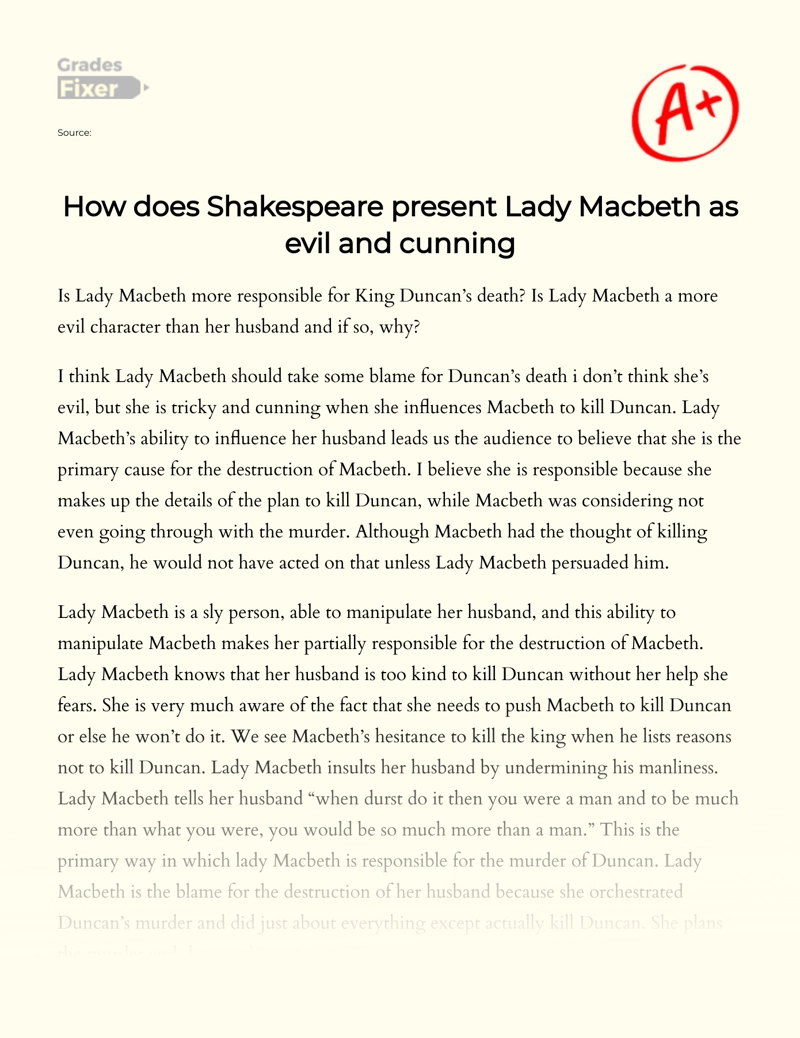 is lady macbeth evil essay