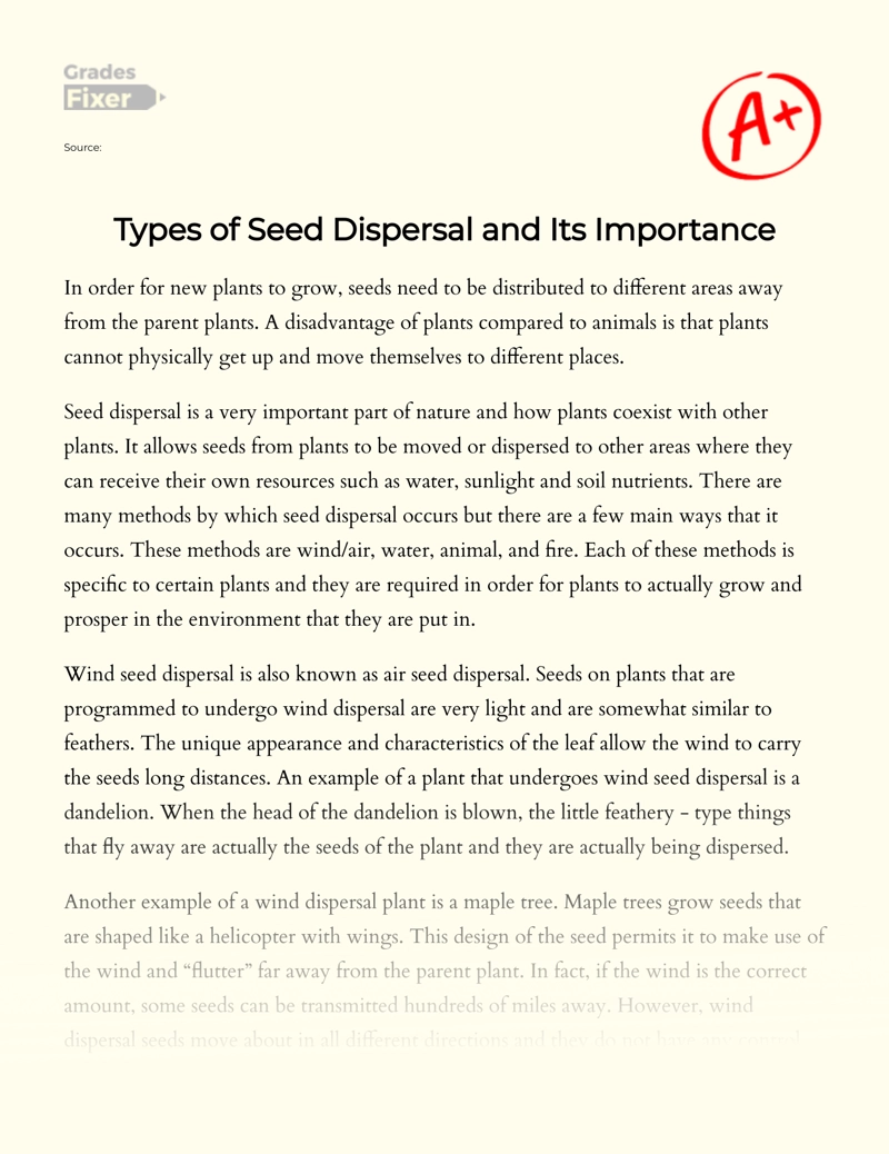 Types of Seed Dispersal and Its Importance Essay