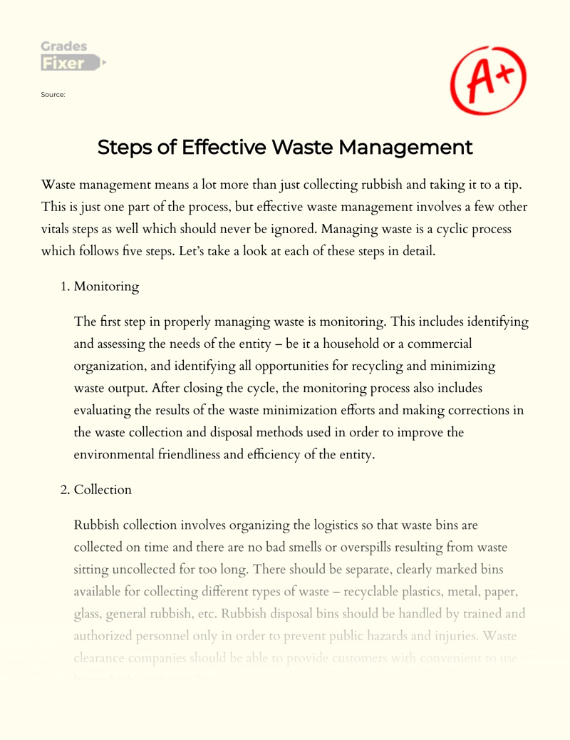 Steps of Effective Waste Management essay