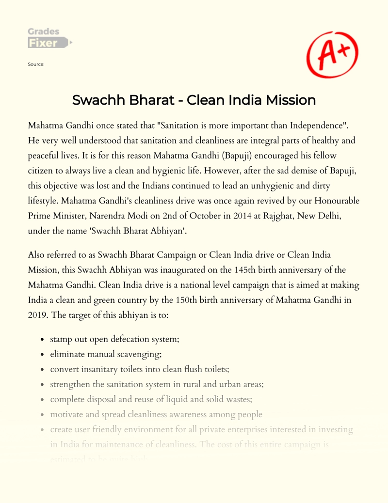 the clean india mission essay