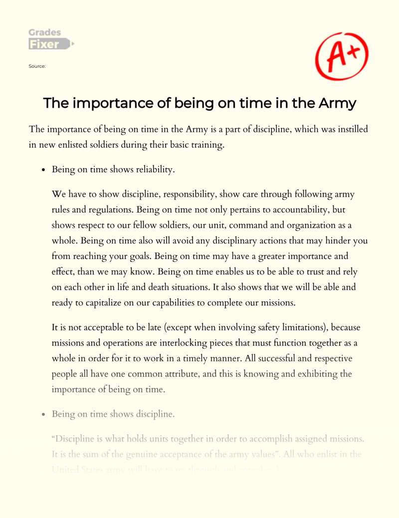 The Importance of Being on Time in The Army essay