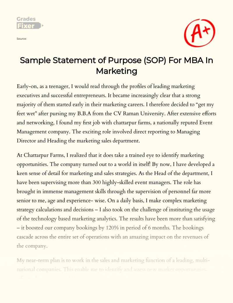 Why I Want to Get an MBA in Marketing essay