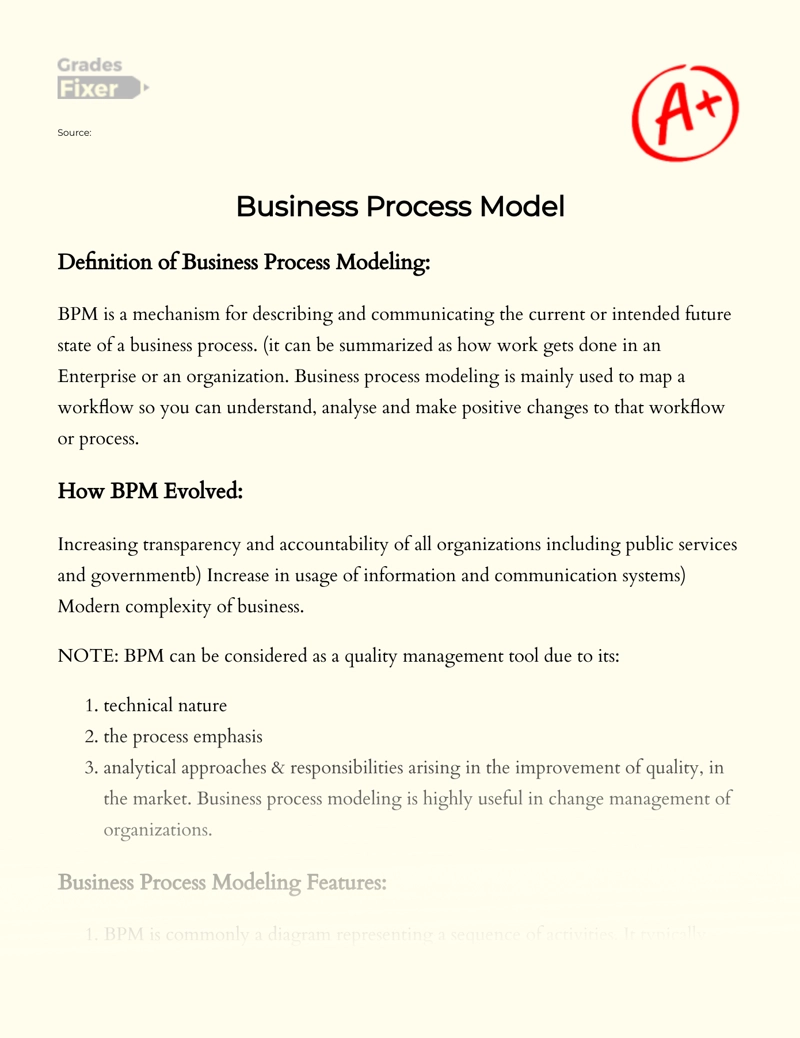 Business Process Model Essay