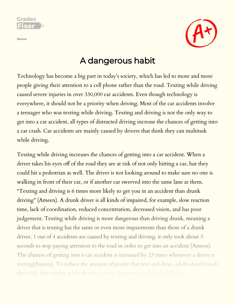 dangerous habits exemplification essay