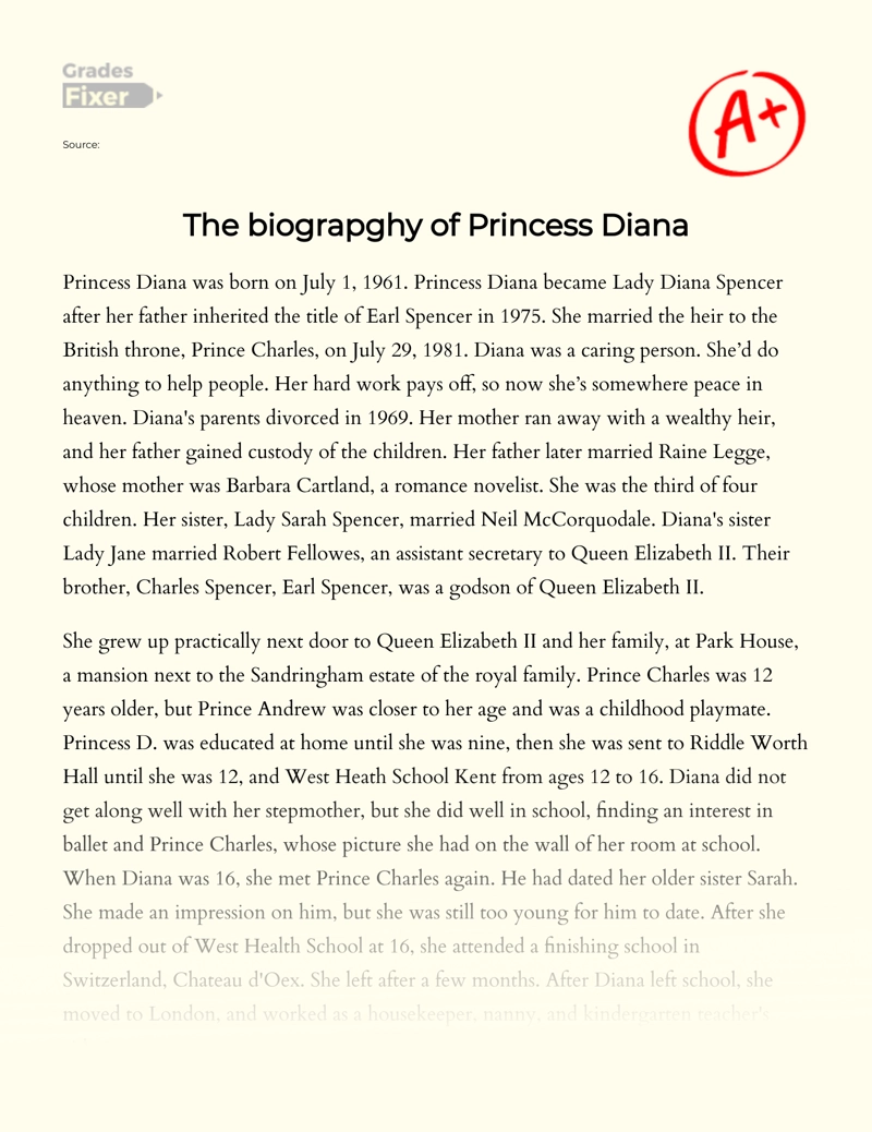 The Biography of Princess Diana Essay