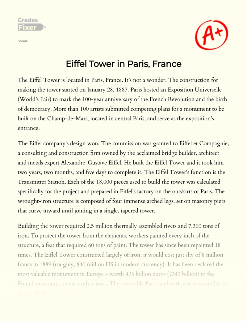 Eiffel Tower in Paris, France Essay