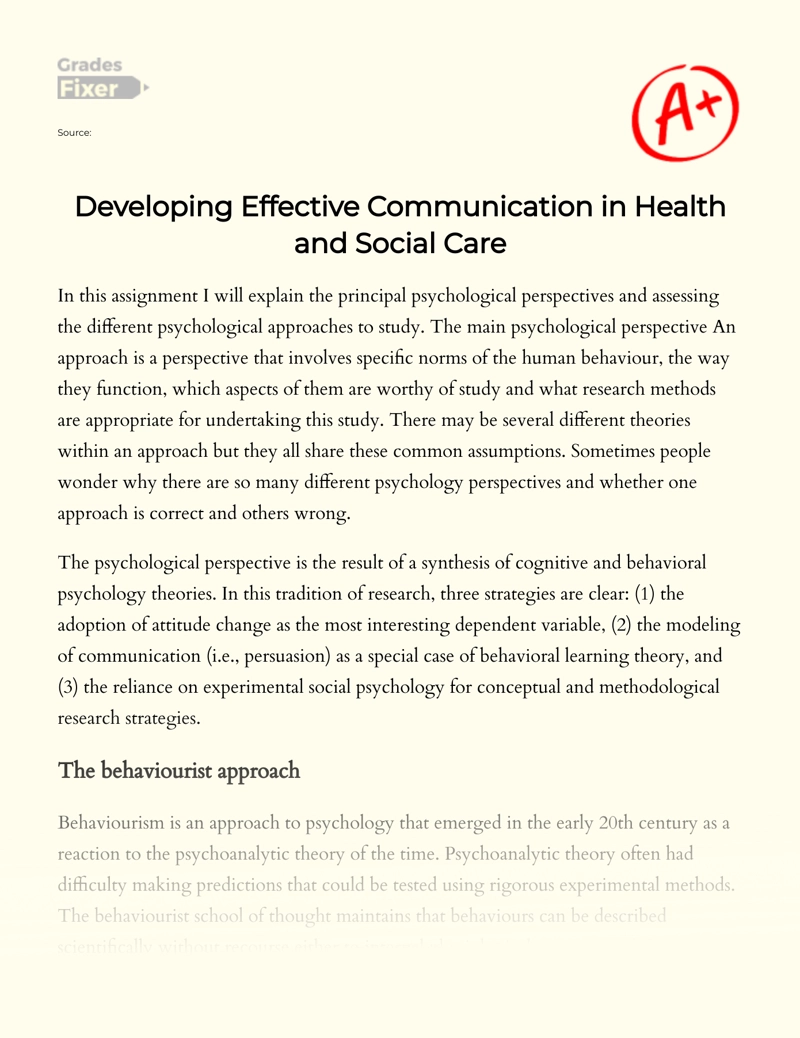 Developing Effective Communication in Health and Social Care  Essay