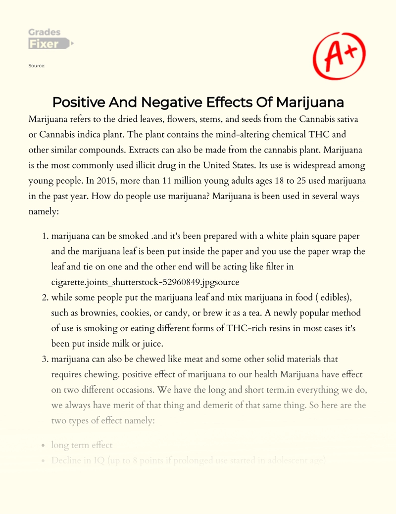 Positive and Negative Effects of Marijuanas: Essay essay