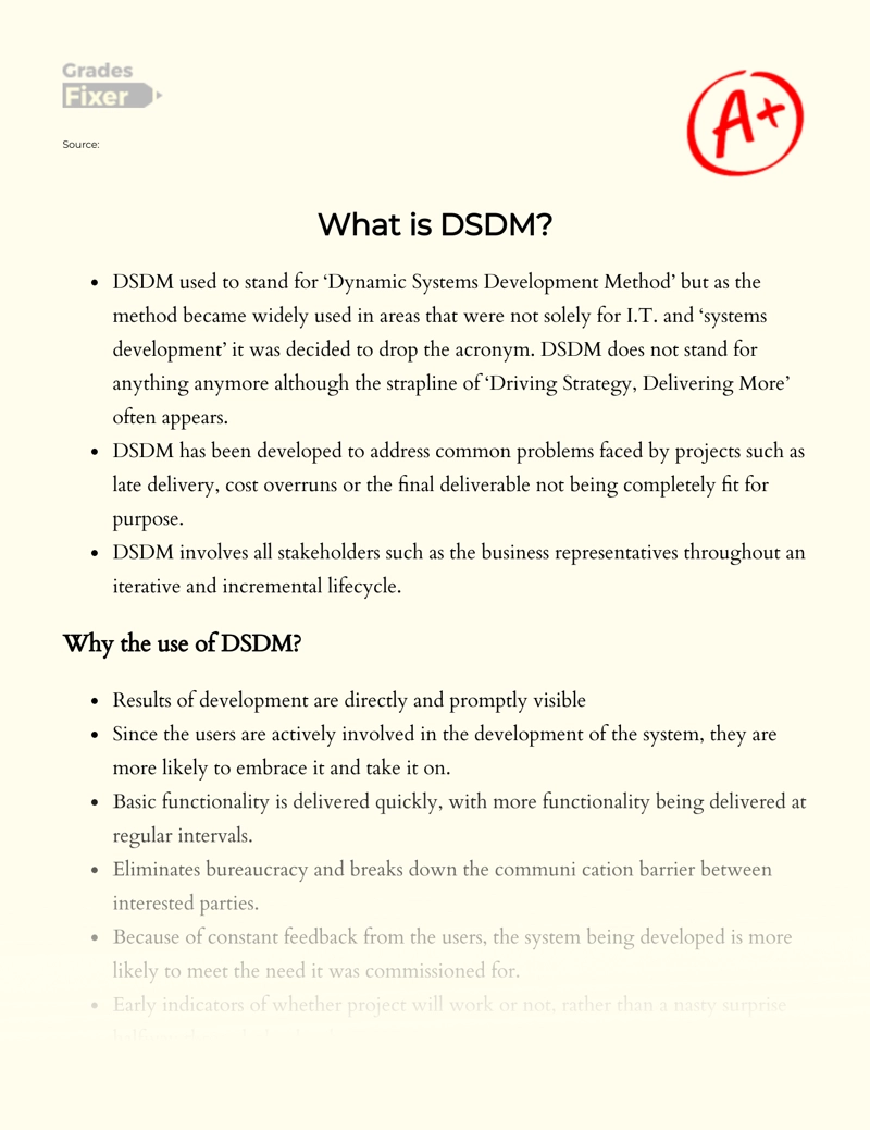 What is Dsdm Essay