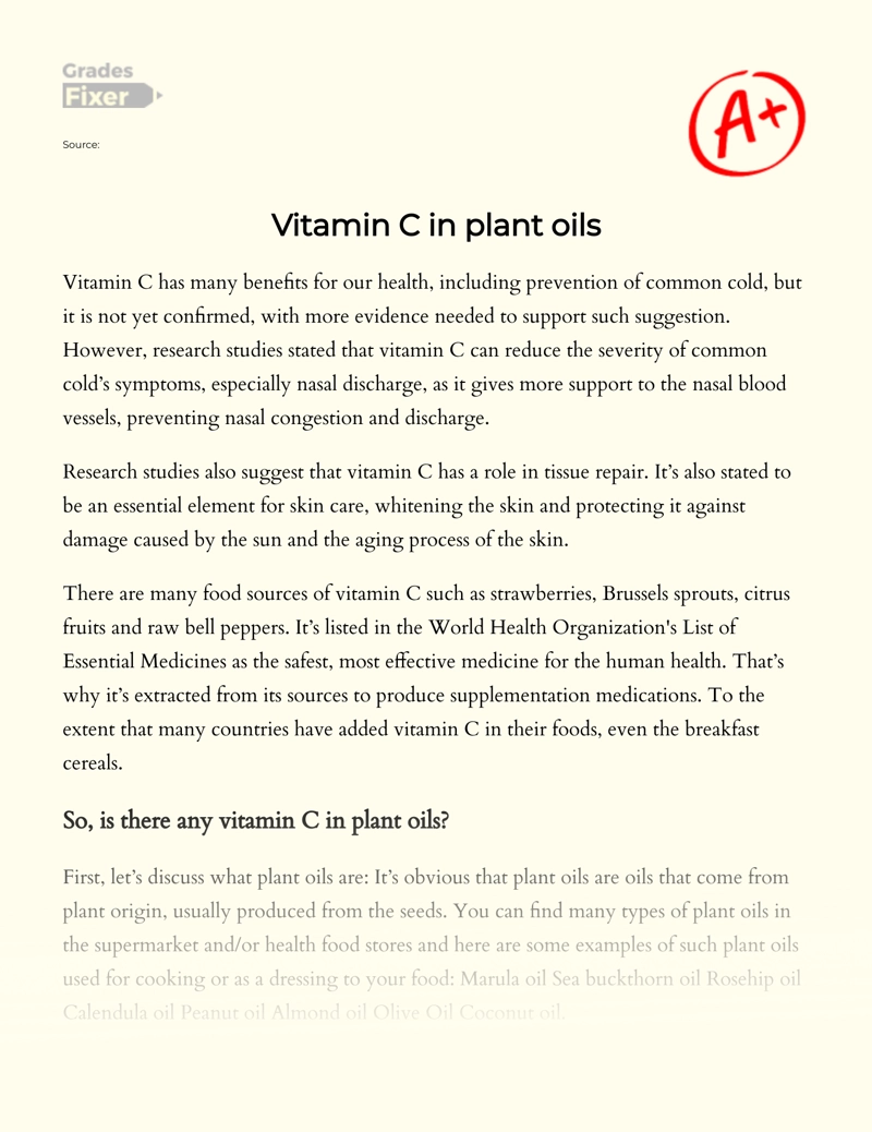 Vitamin C in Plant Oils essay