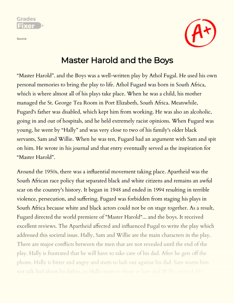 Master Harold and The Boys Essay