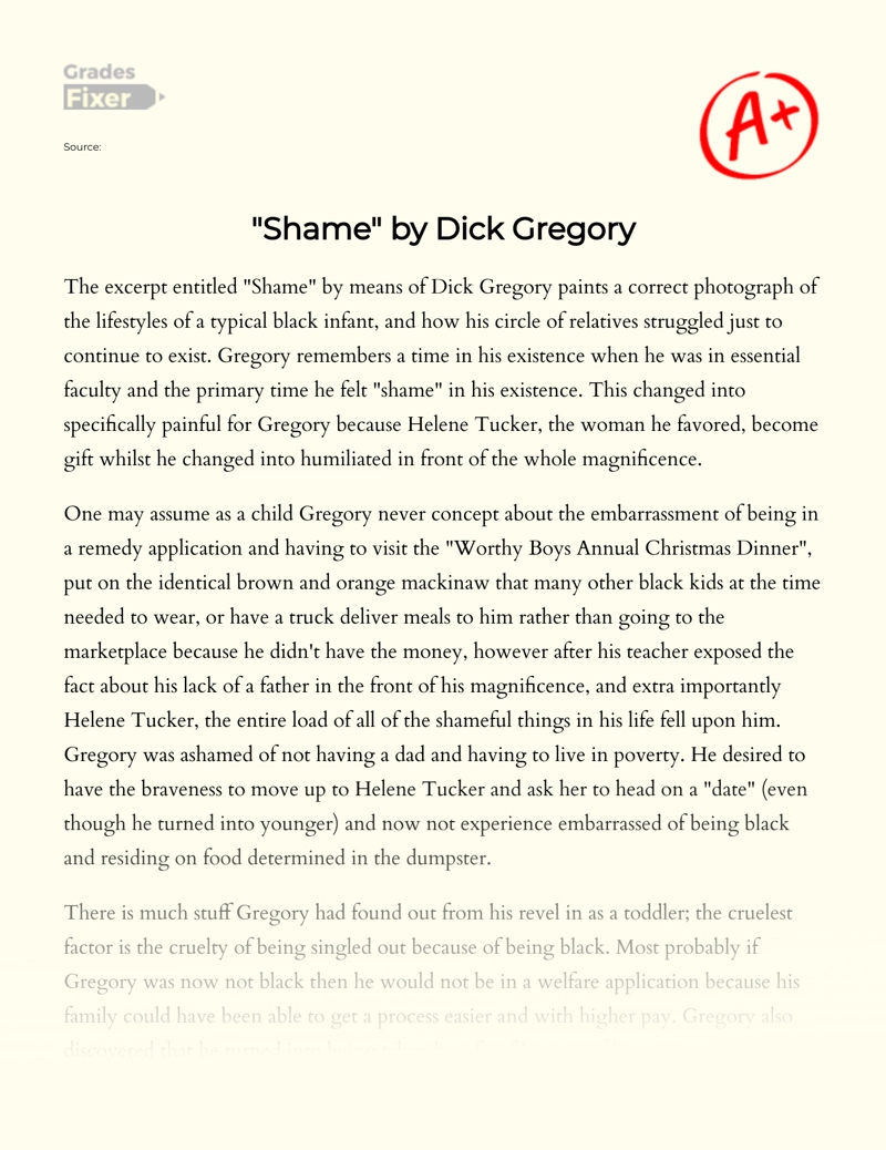 "Shame" by Dick Gregory Essay