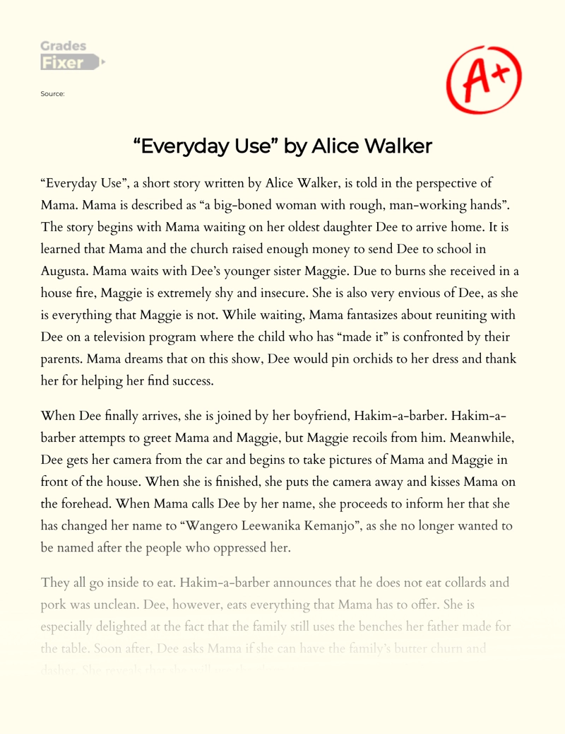 "Everyday Use" by Alice Walker: Summary Essay