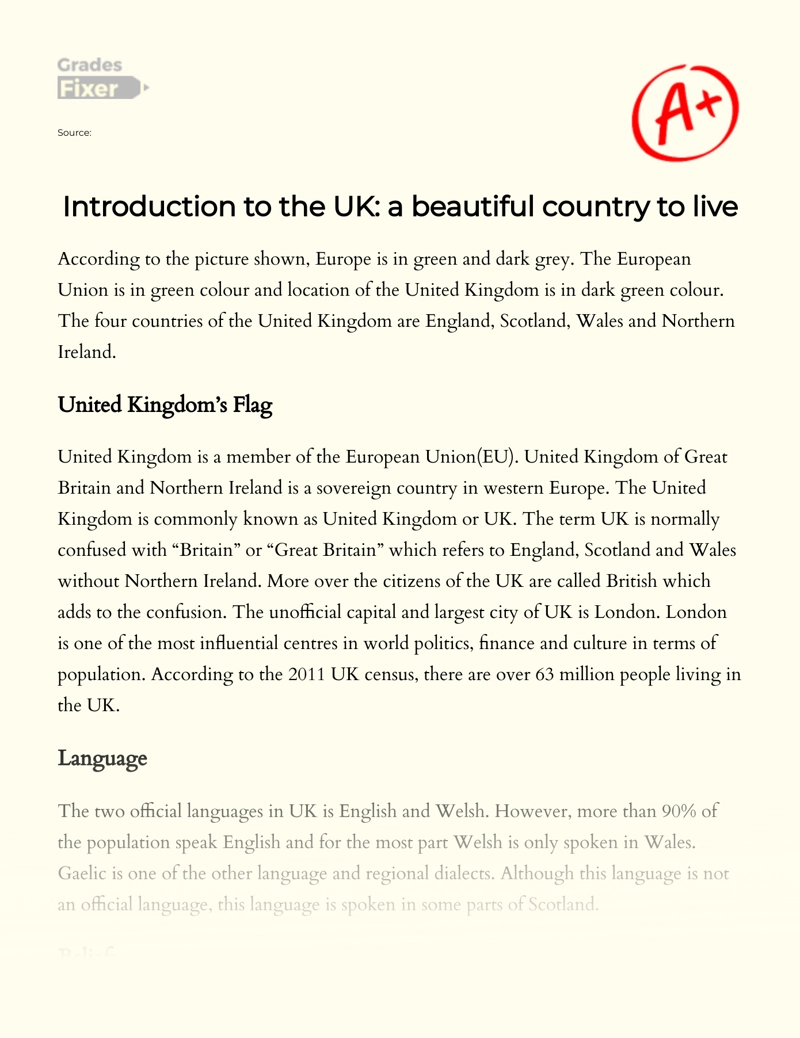 Introduction to The UK: a Beautiful Country to Live essay