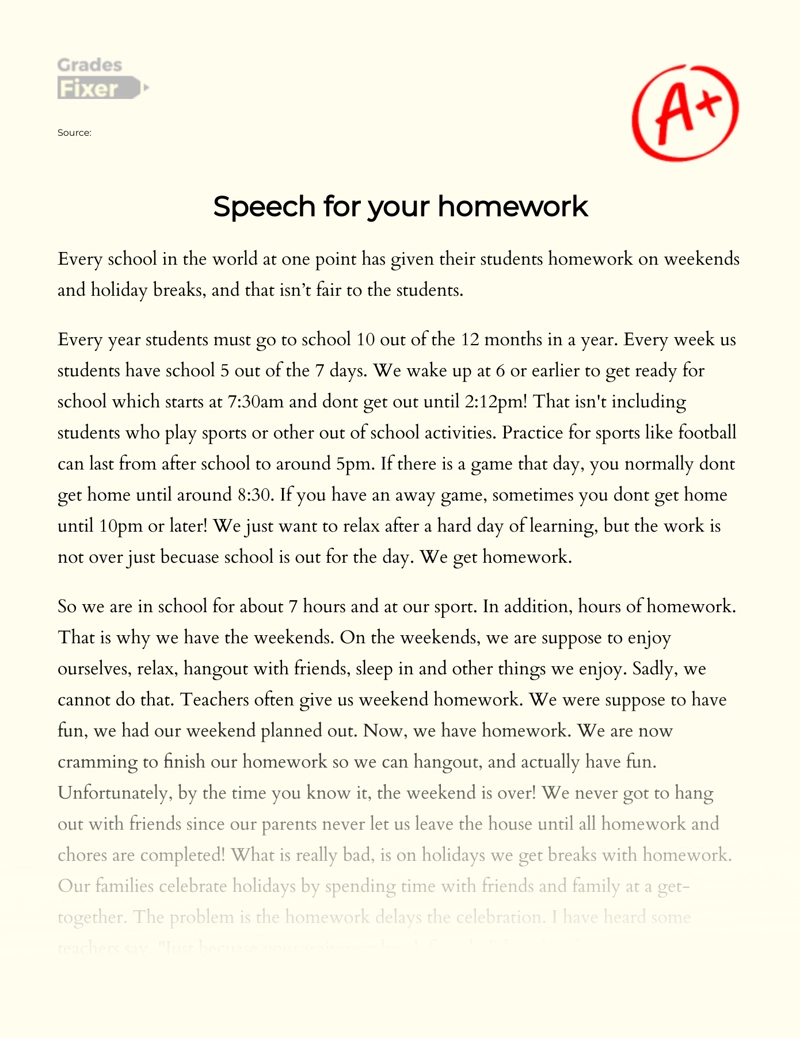 homework given by school