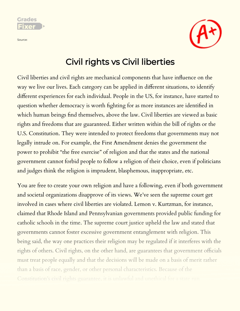 Civil Rights Vs Civil Liberties essay