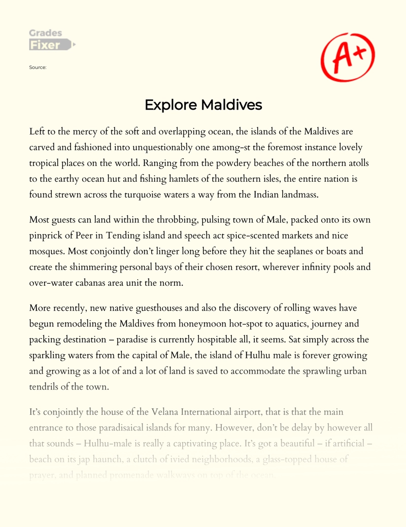 Explore Maldives essay