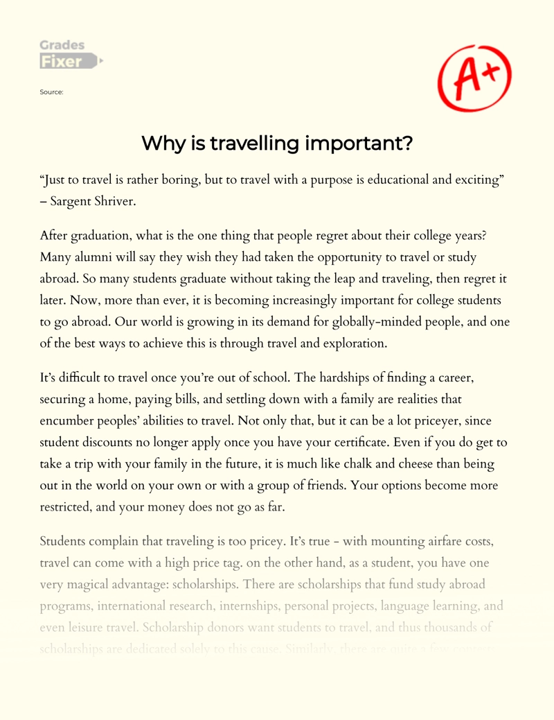 The Importance of Travelling During College Essay
