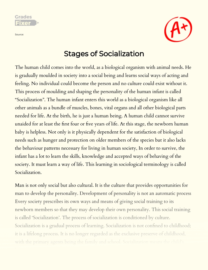 Stages of Socialization Essay