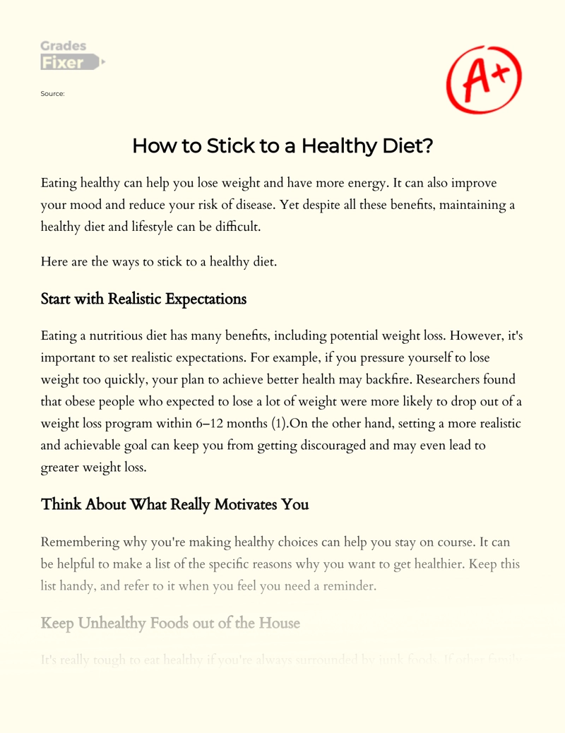 How to Stick to a Healthy Diet Essay