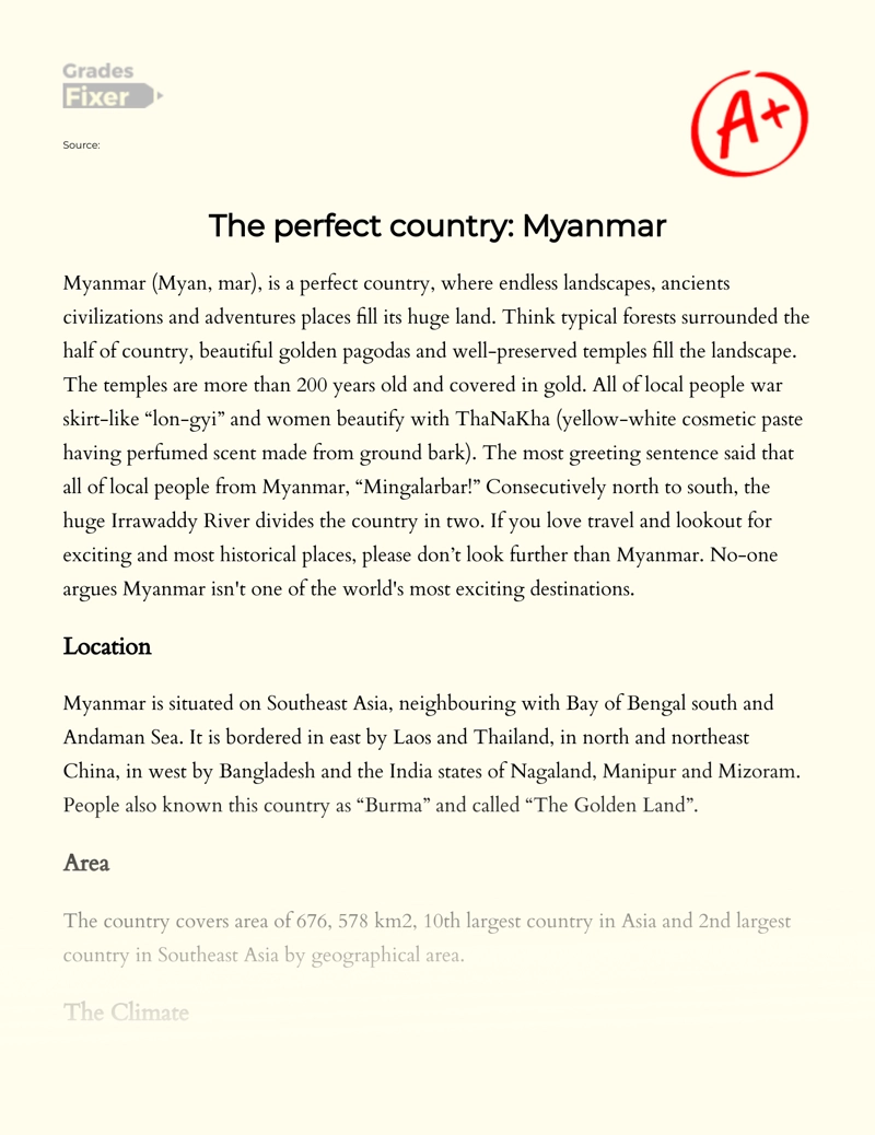 The Perfect Country: Myanmar essay