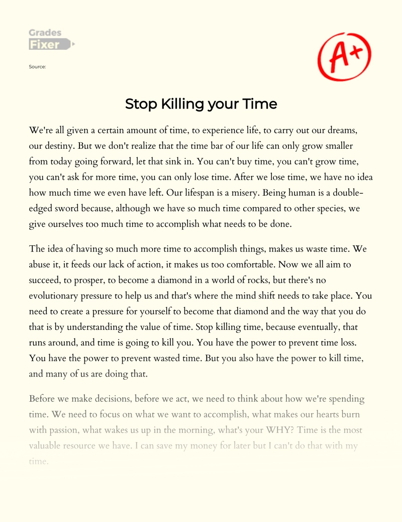Stop Killing Your Time essay
