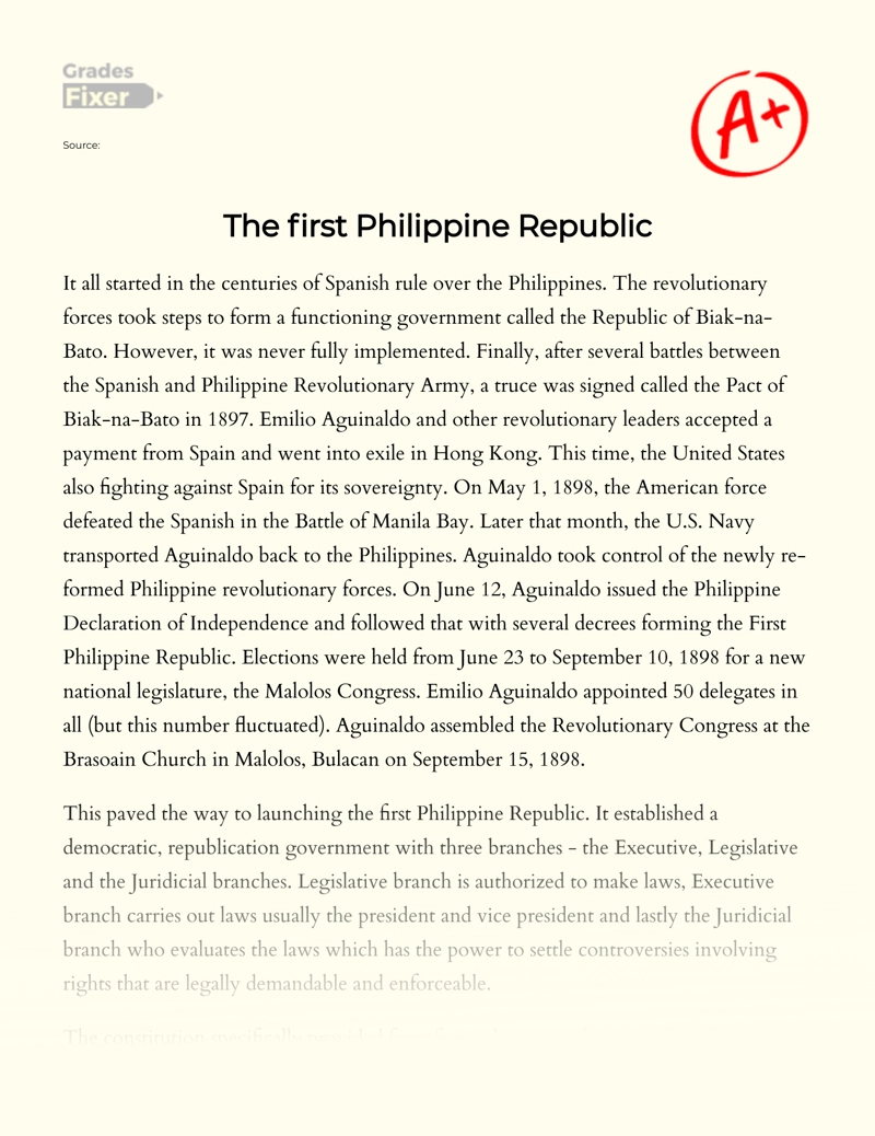 Реферат: Republic Of The Philippines Essay Research Paper