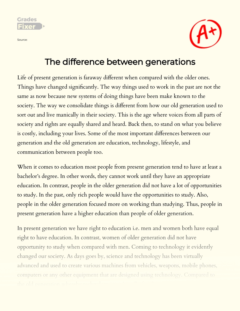 The Differences Between Older Generation Vs Younger Generation Essay