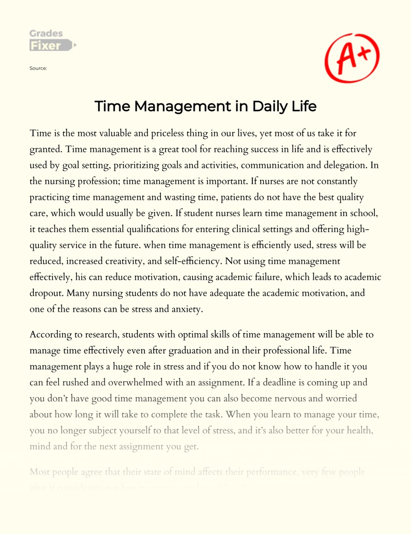 Time Management in Daily Life Essay