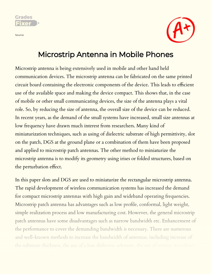 Microstrip Antenna in Mobile Phones Essay
