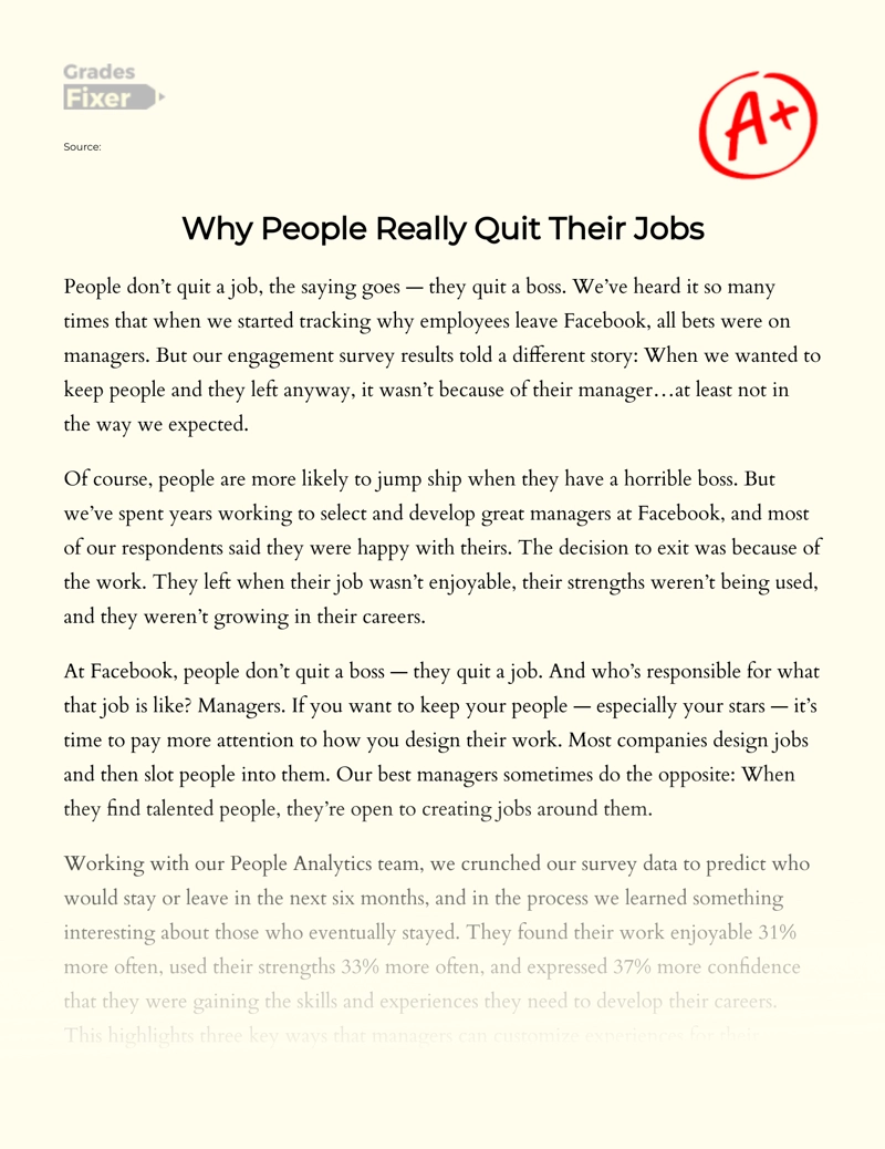 Why People Really Quit Their Jobs Essay