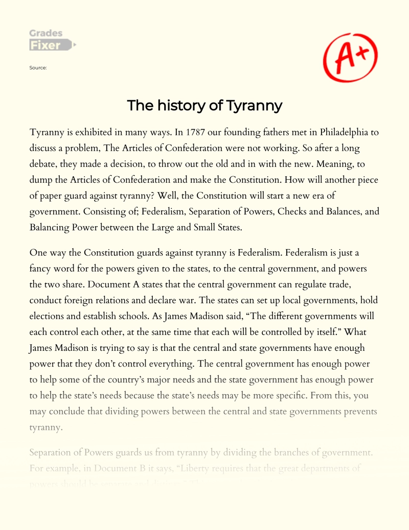 The History of Tyranny and Its Features Essay