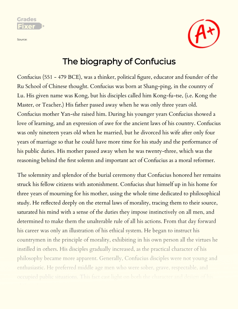 The Biography of Confucius Essay