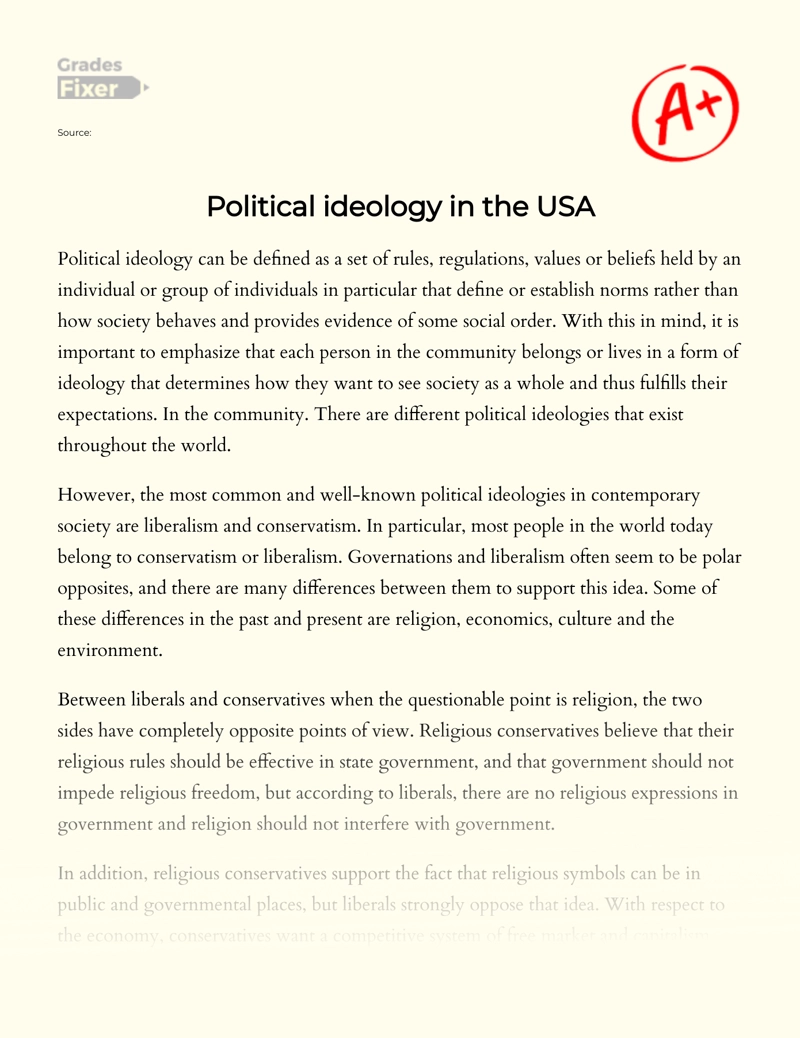 Political Ideology in The USA Essay