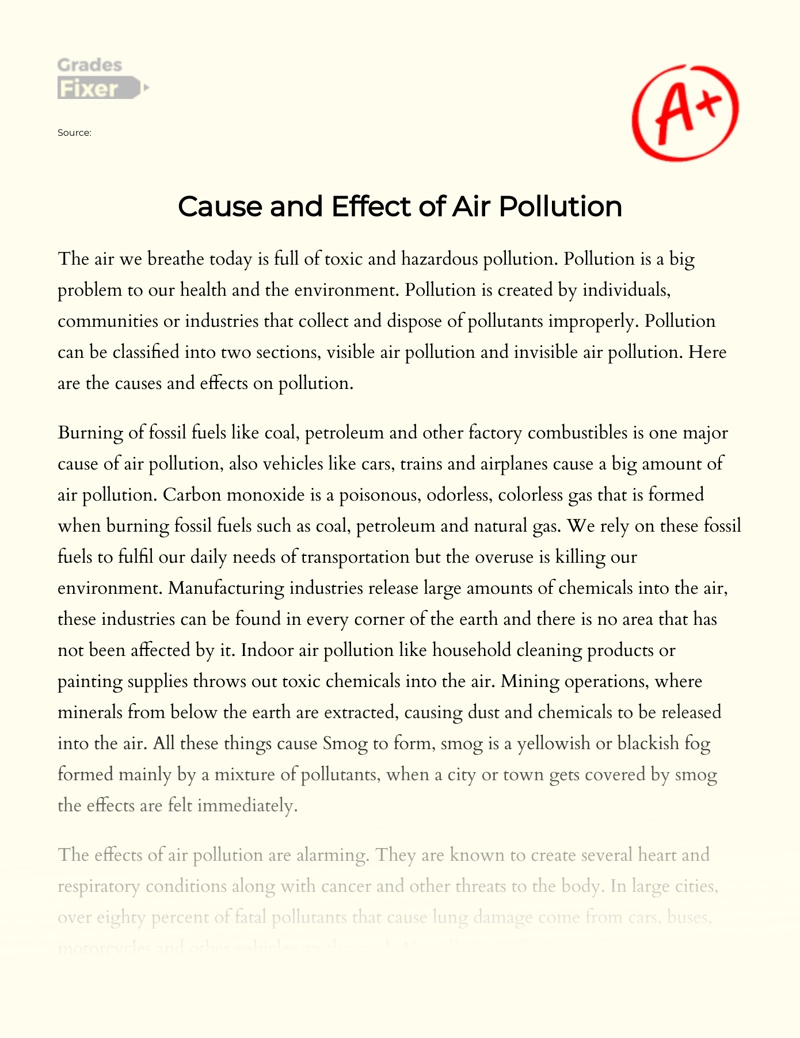 Cause and Effect of Air Pollution essay