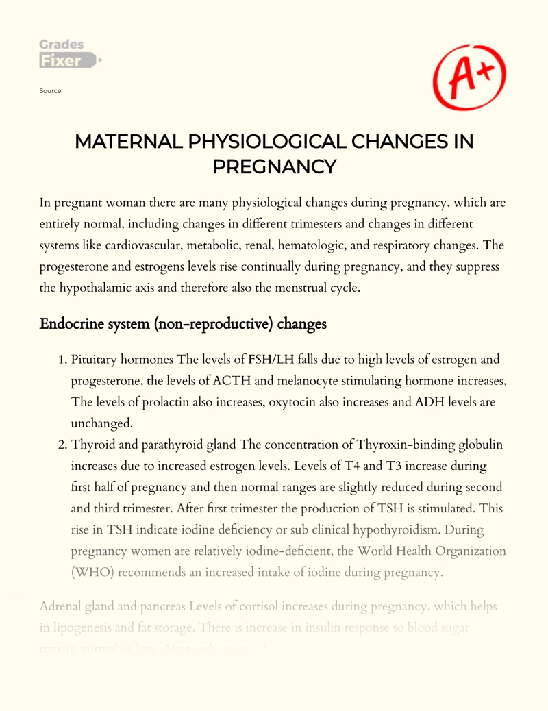 Maternal Physiological Changes in Pregnancy Essay
