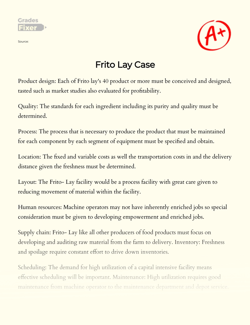 Frito Lay Case Essay