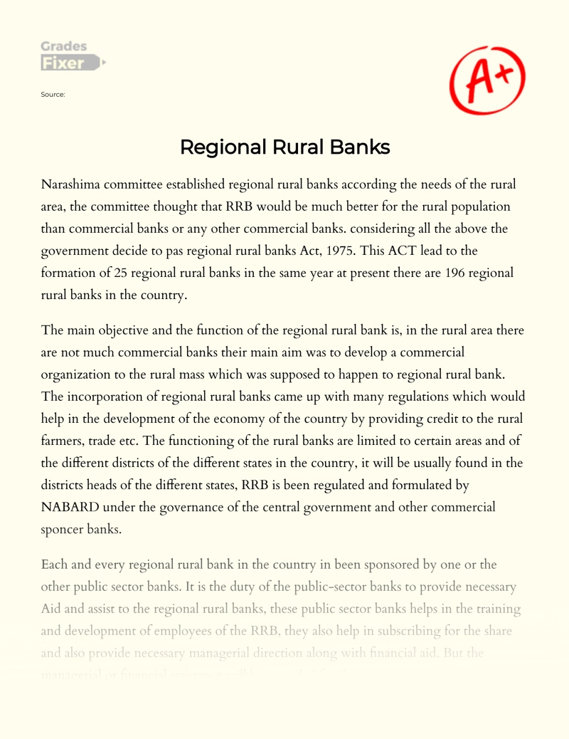 Regional Rural Banks in India Essay