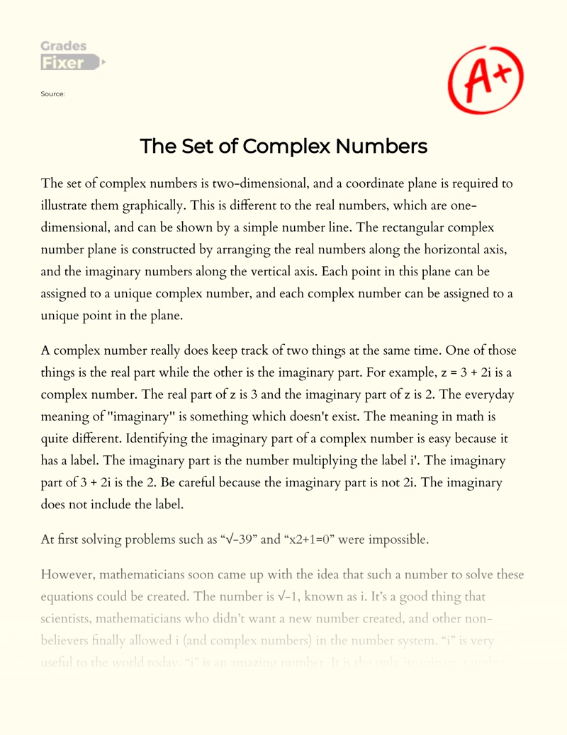 The Set of Complex Numbers Essay