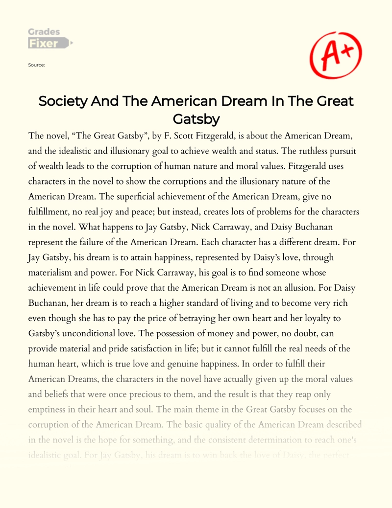The Great Gatsby: American Dream Essay essay