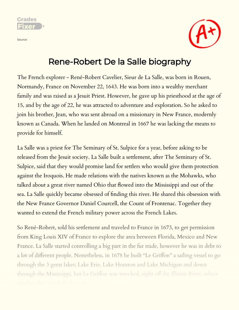 Rene-robert De La Salle Biography Essay
