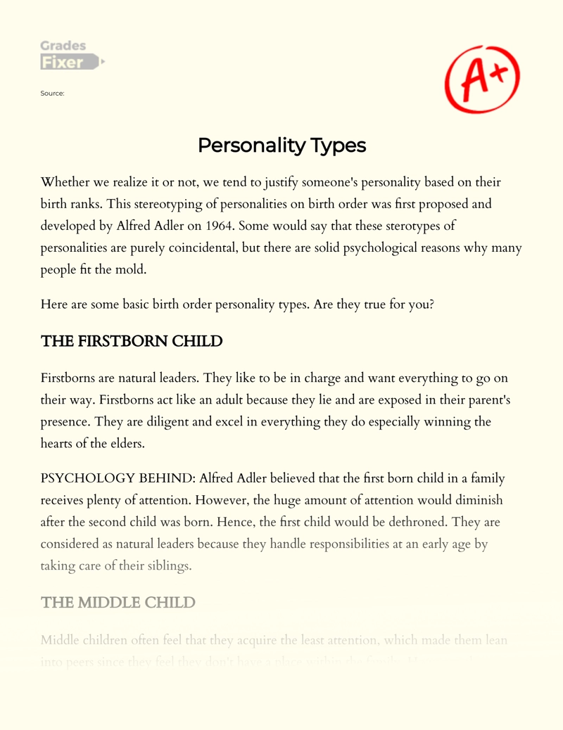 Different Birth Order Personality Types and Psychology Behind Them essay